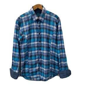 Eight X Shirt Men's Medium Button Down Aqua Blue Paisley Western Rodeo